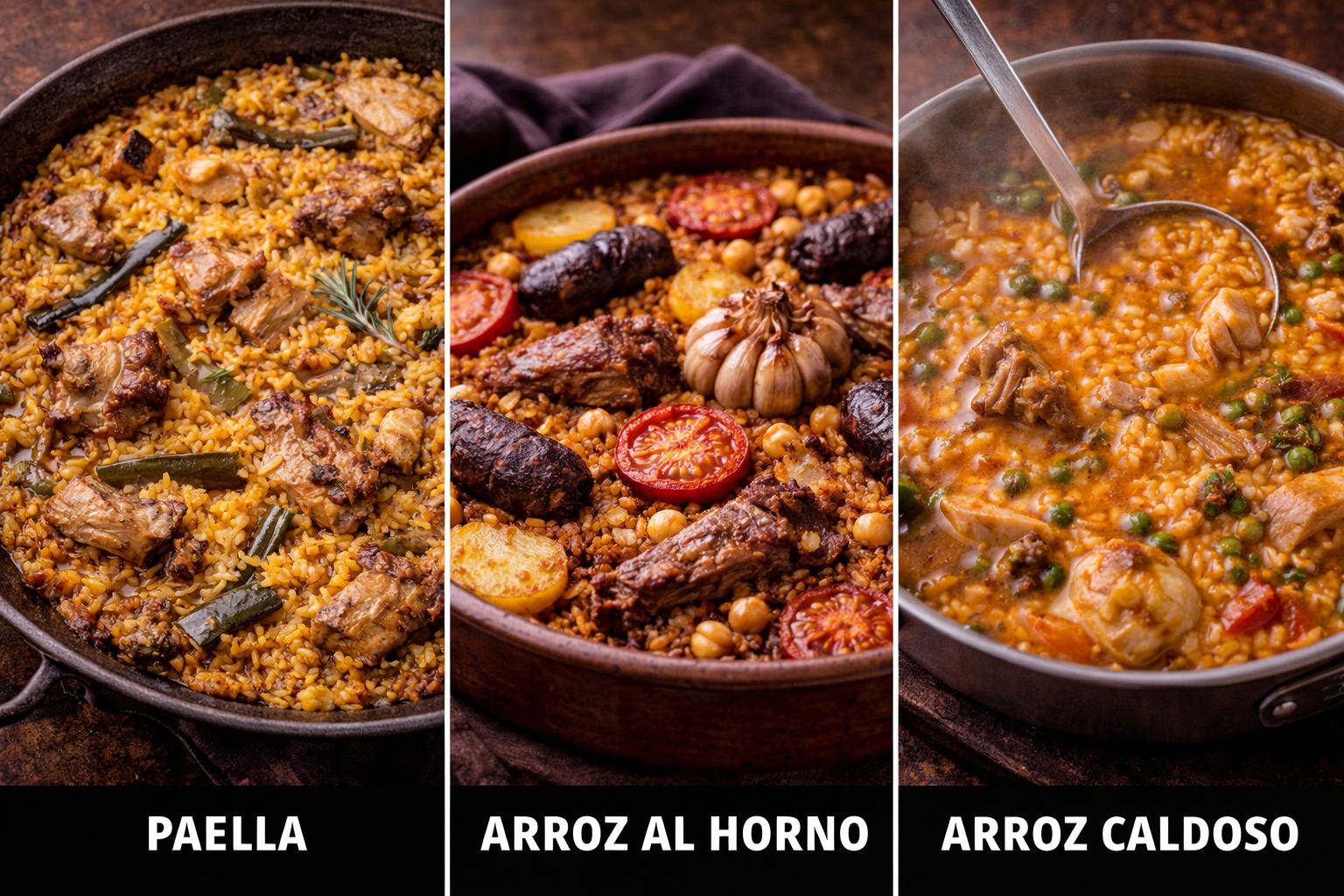 Diferencia entre paella, arroz al horno y arroz caldoso