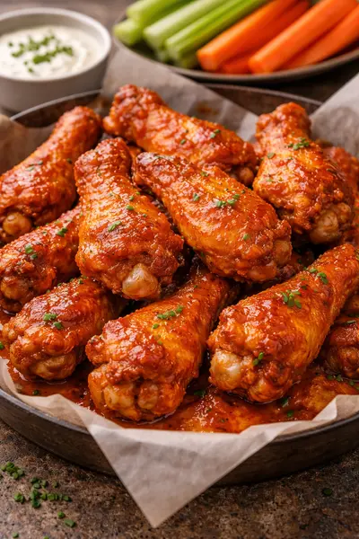 Alitas de pollo crujientes al horno con salsa estilo buffalo
