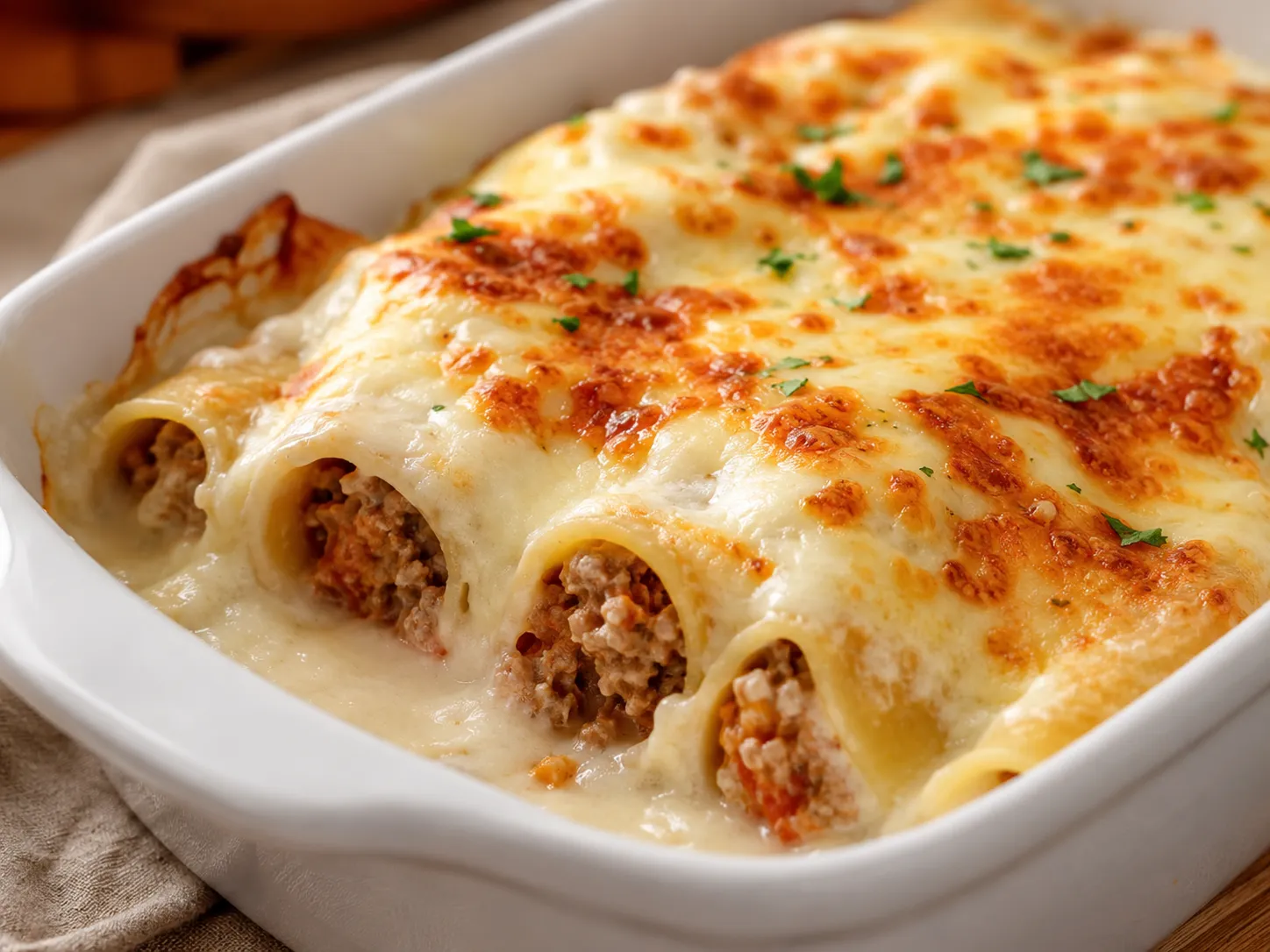 Canelones de carne con bechamel gratinados