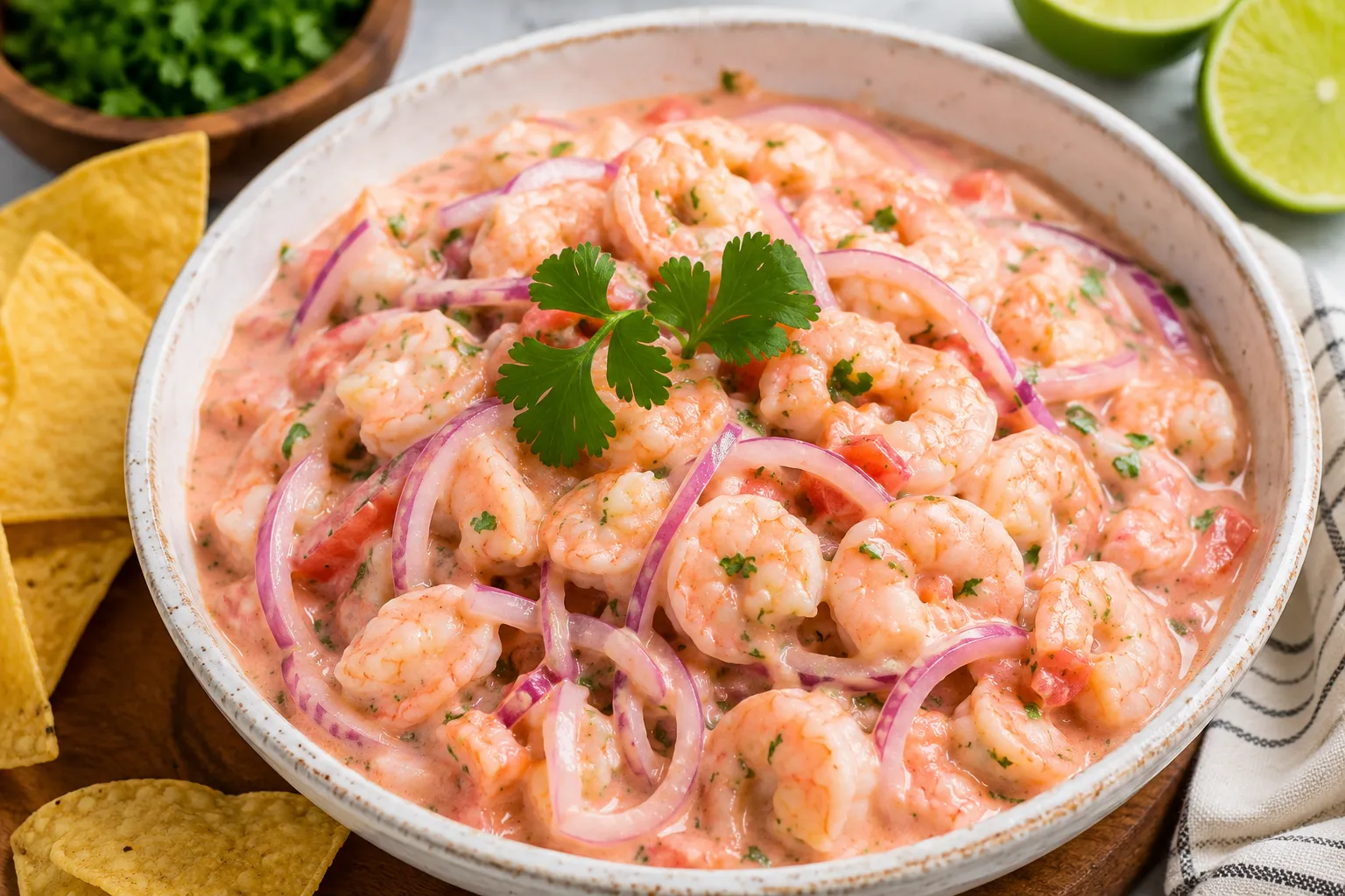 Ceviche colombiano de camarones cremoso y fácil