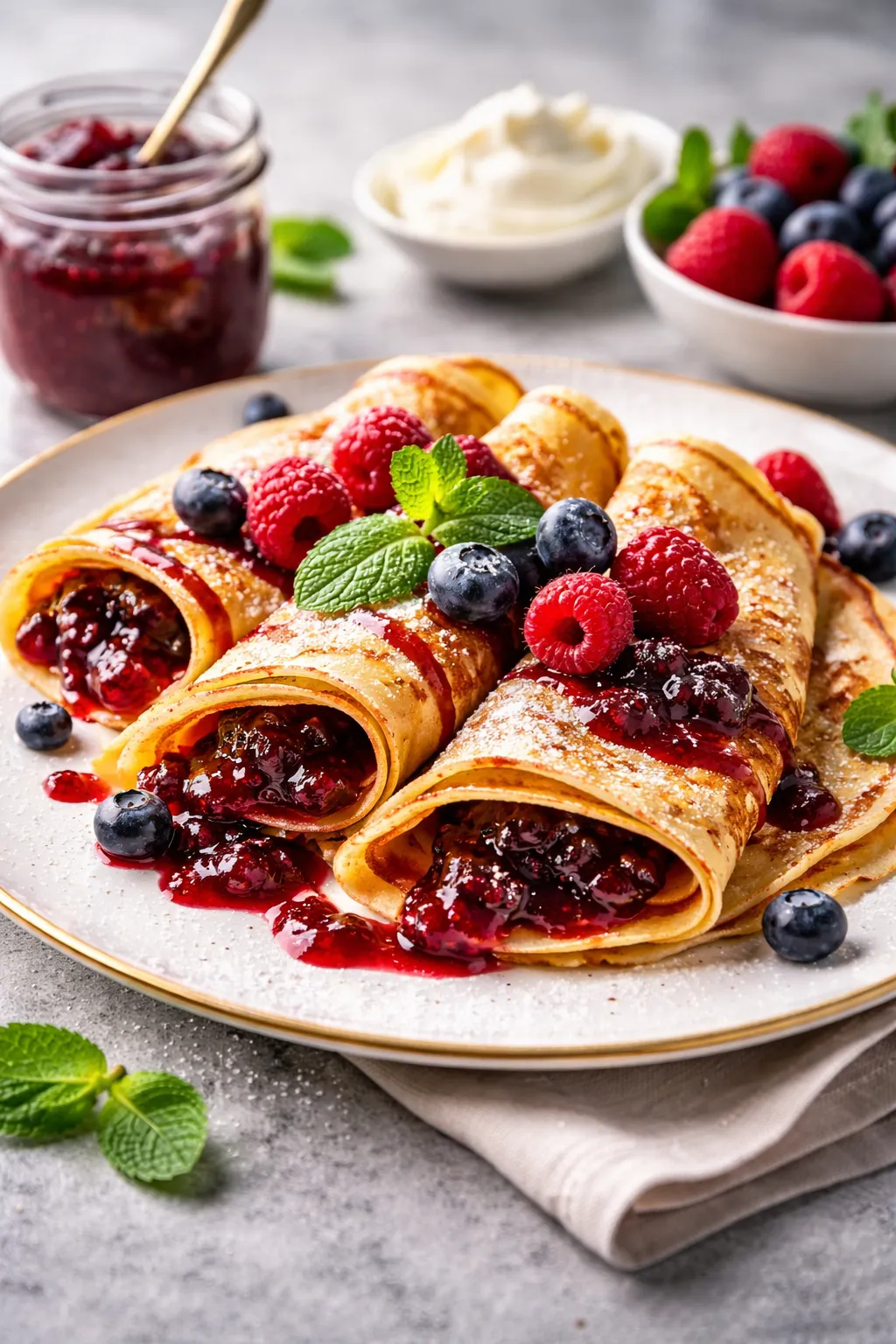 Crepes gourmet con mermelada de frutos rojos