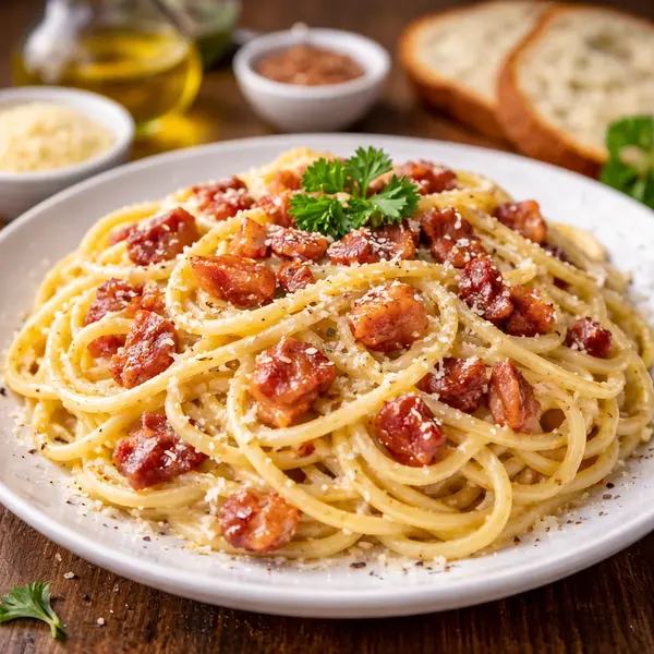 Pasta carbonara cremosa fácil y rápida