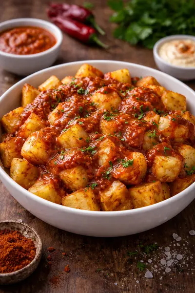 Patatas bravas auténticas con salsa casera ahumada