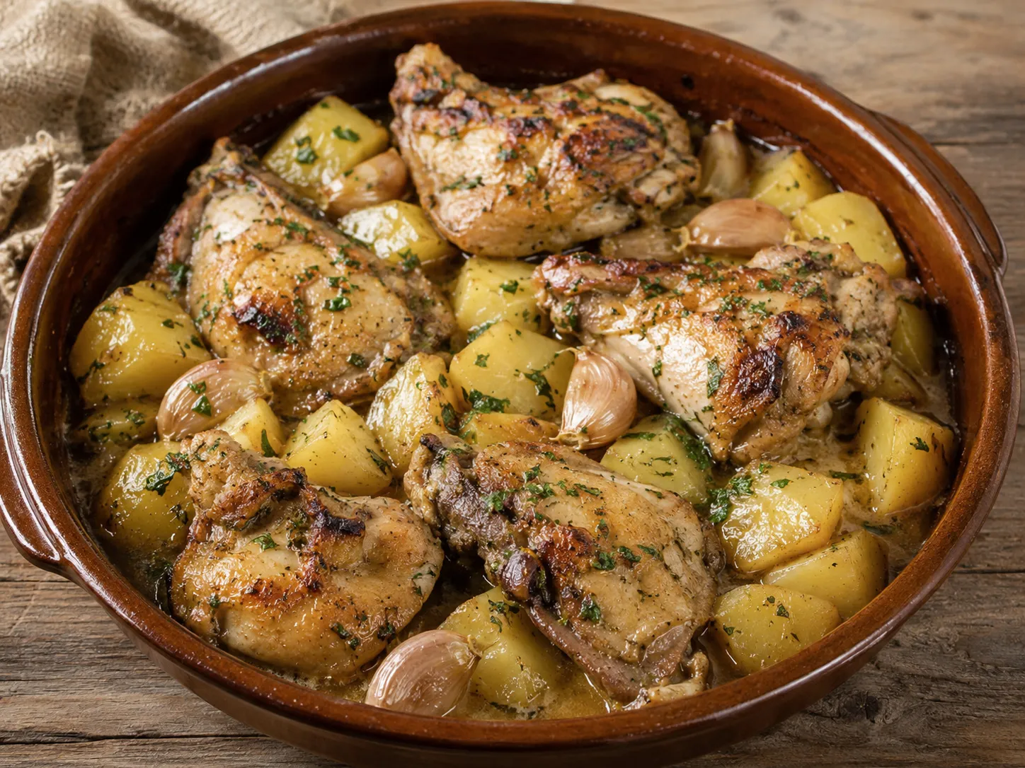 Pollo al ajillo con patatas