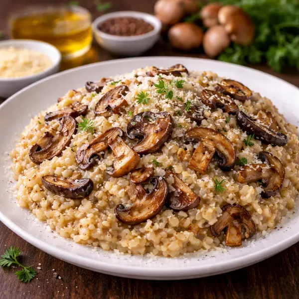 Risotto de setas cremoso con parmesano