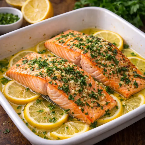 Salmón al horno con limón y hierbas aromáticas