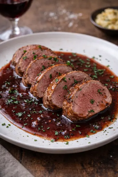 Solomillo de cerdo al horno con salsa de vino tinto