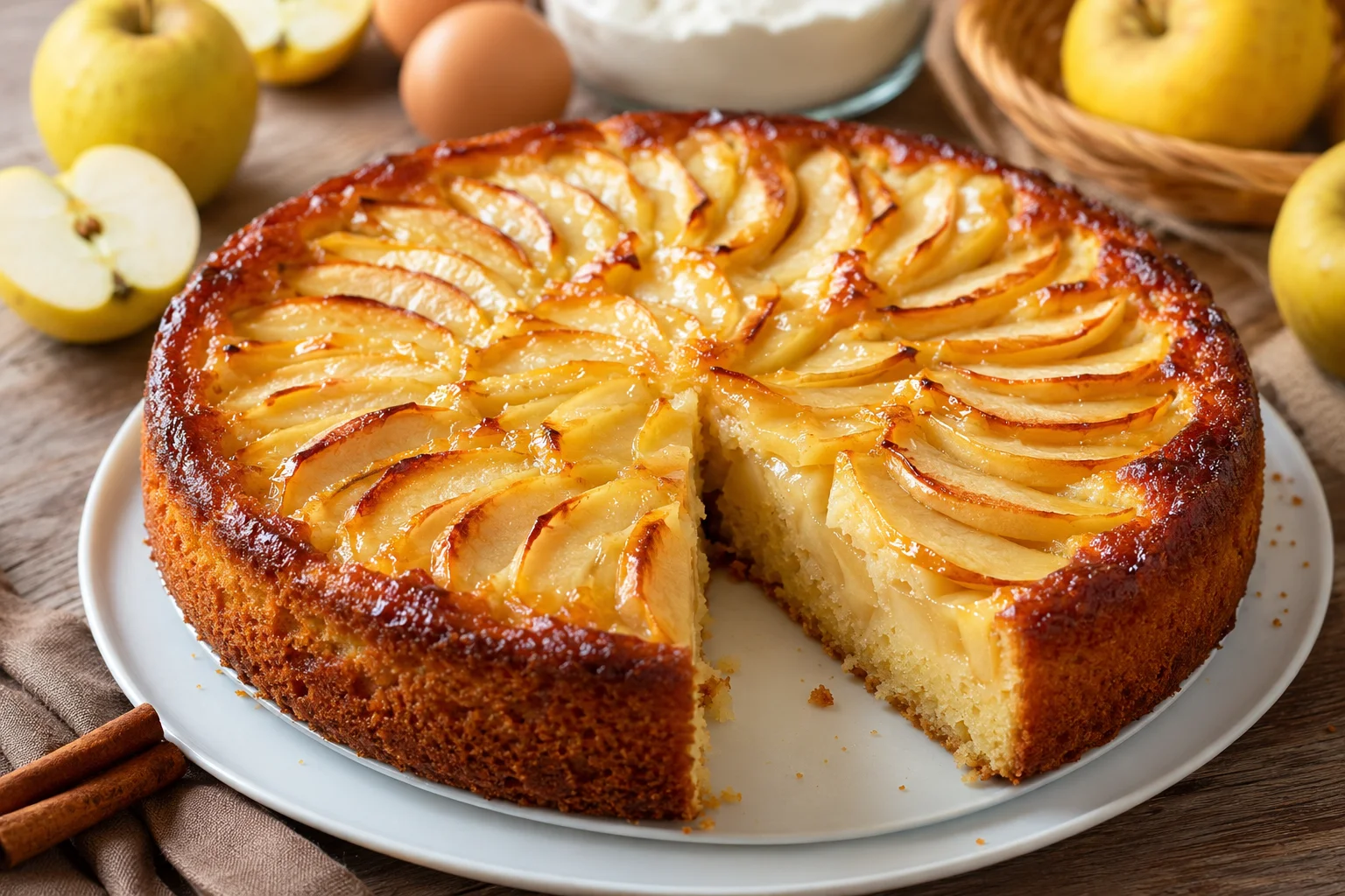 tarta de manzana casera fácil con láminas doradas y acabado brillante