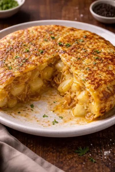 Tortilla de patatas jugosa con cebolla