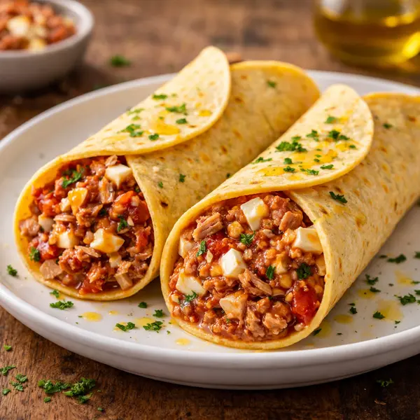 Tortillas de maíz rellenas de atún y huevo