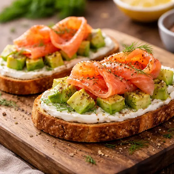 Tostas de salmón ahumado con aguacate