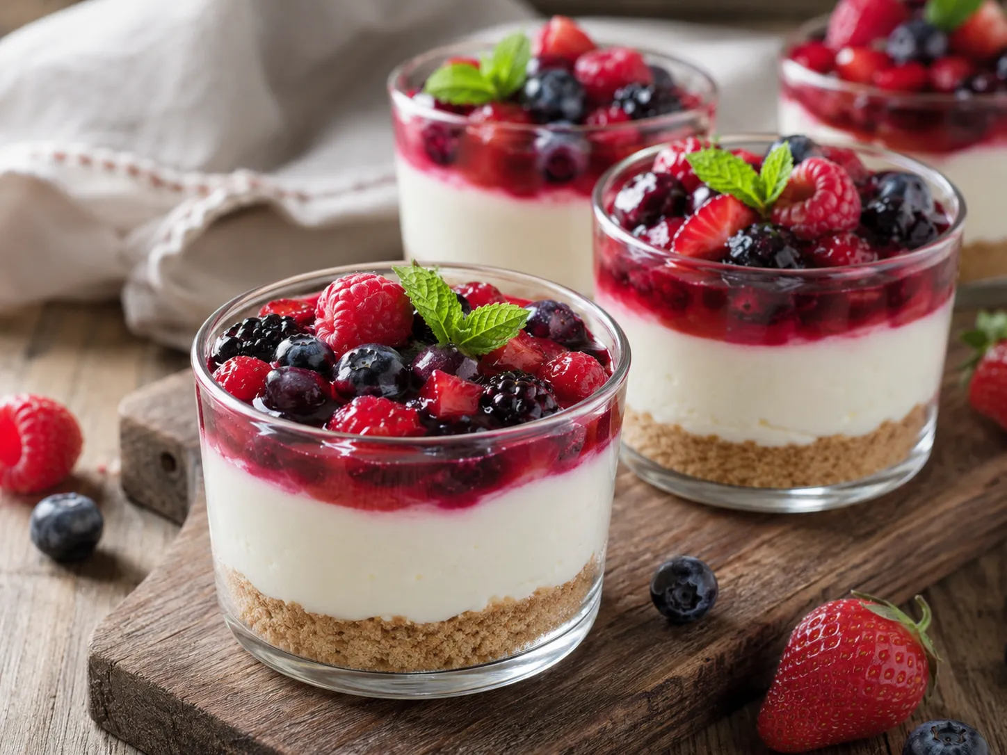 Vasitos de tarta de queso con frutos rojos